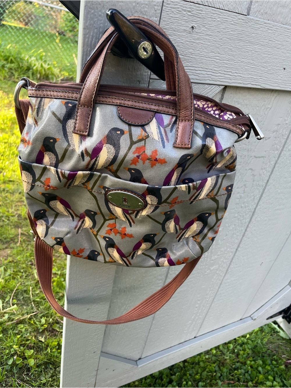 Fossil Crossbody Tote Bag in Gray and Brown - Stylish Everyday Shoulder Bag
